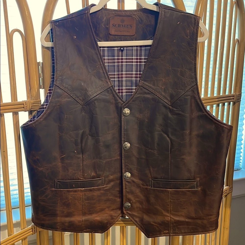 Schnees Coronado Leather Brown Bison Vest for Men